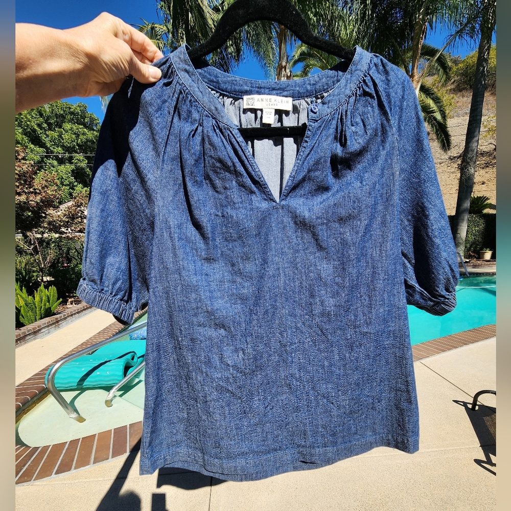 ANNE KLEIN XXS BLUE JEAN TOP
